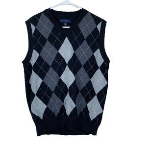 Club Room Black and Gray Argyle Vest